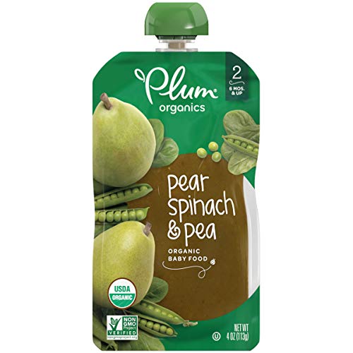 Plum Organics Stage 2, Organic Baby Food, Pear, Spinach and Pea, 4 Ounce pouches (Pack of 12)