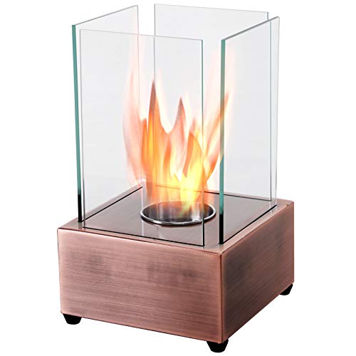HOMCOM Freestanding Tabletop Ventless Bio Ethanol Fireplace Glass - Bronze