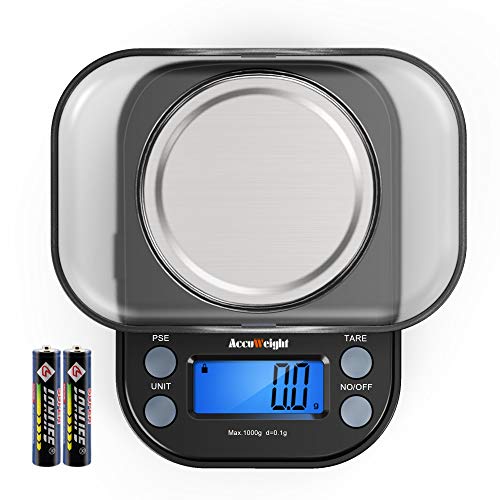 AccuWeight Mini Pocket Gram Scale for Jewelry Digital Food Kitchen Scale 1000 by 0.1g with Tare and Calibration Weight Scale