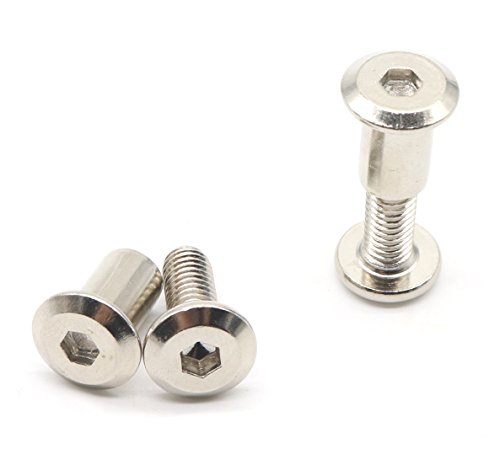 binifiMux 10-Set M6x25mm Rivet Countersunk Hex Socket Cap Bolts and Hex Head Barrel Nuts for Furnitures Cribs Chairs, Nickel Plated