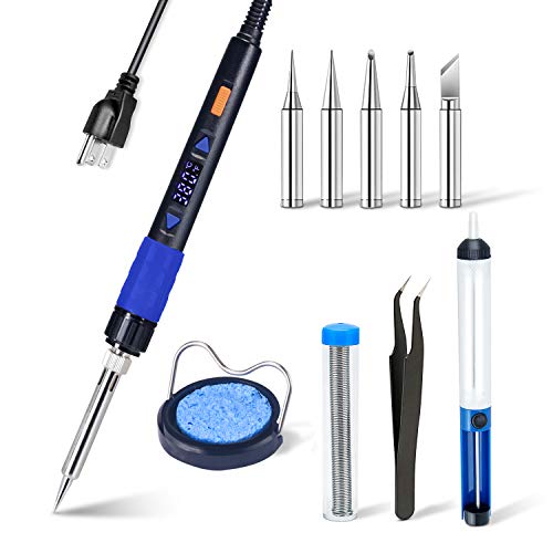 Electronics Soldering Iron Kit- 110V 65W LCD Digital Portable Soldering Gun 194-896℉(90-480℃) with ON/OFF Switch, Auto-sleep, Thermostatic Design, 10pcs Soldering Iron and Solder Kit