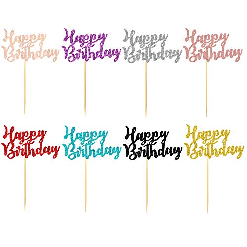 32PCS Happy Birthday Cupcake Toppers 8 Colors Birthday Cake Toppers for Celebrating Birthday Party Decorations
