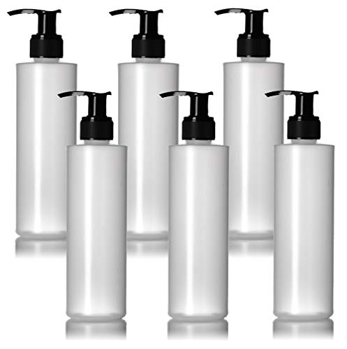 6 Pack 8 Oz Plastic Pump Dispenser Bottles for Lotion, Massage Oil, Shampoo and More! - Refillable, BPA Free Clear / Opaque Empty 8oz Containers - Fit Into Holsters, Bulk