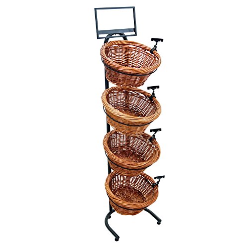 4-Tier 4 Round Willow Basket Display with Sign Frame and Sign Clips