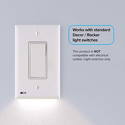 1 Pack - SnapPower SwitchLight - LED Night Light - for Single-Pole Light Switches - Light Switch Plate with LED Night Lights - Adjust Brightness - Auto On/Off Sensor - (Rocker, White)