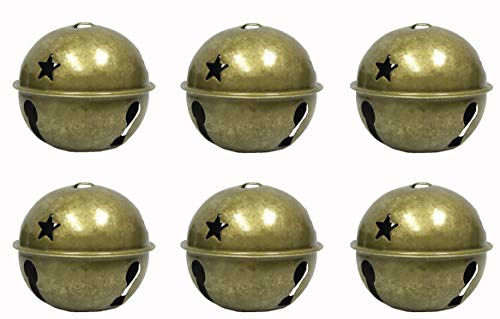 Large Jumbo Size Christmas Star Cutout Jingle Sleigh Bell Ornament 3' Pack of 6 (Antique Copper)