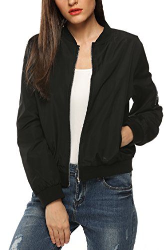 Zeagoo Womens Classic Quilted Jacket Short Bomber Jacket Coat, Black, Large