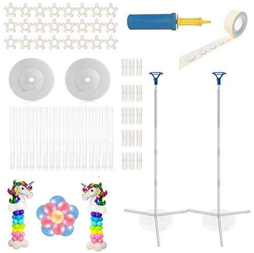2 Set Balloon Column Kit 5 Feet Tall Stands Sturdy Tripod Balloon Columns Base and Pole with Balloon Rings for Birthday, Baby Shower, Graduation Outdoor, and Indoor