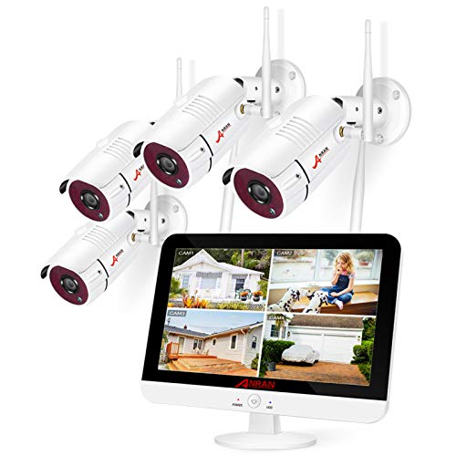 ANRAN Wireless Security Camera System with 13'' LCD Monitor, All-in-one 8CH 1080P WiFi NVR Pre-Install 1TB Hard Drive 4pcs Outdoor Surveillance Cameras with Night Vision,Motion Detection,Remote View