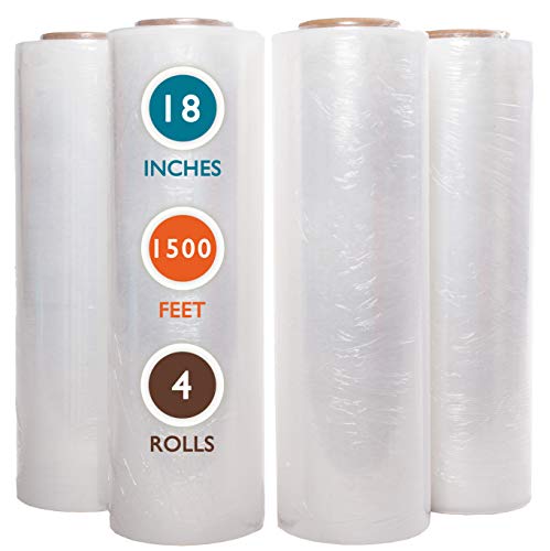 PackageZoom 4 Rolls 18' x 1500 Ft Stretch Wrap Heavy Duty, Industrial Strength Shrink Wrap, 55 Gauge High Performance Stretch Film Replaces 80 Gauge Low Films, Clear Hand Stretch Wrap