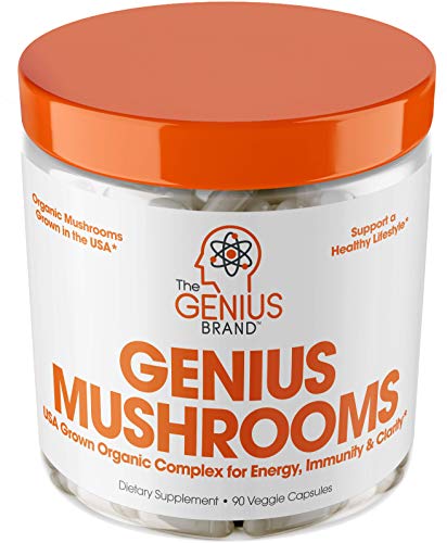 Genius Mushroom – Lions Mane, Cordyceps and Reishi – Immune System Booster & Nootropic Brain Supplement – Wellness Formula for Natural Energy, Stress Relief, Memory & Liver Support, 90 Veggie Pills