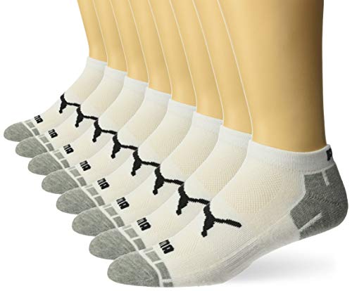 Puma Men's 8 Pack Low Cut Socks, White/Grey, 10-13