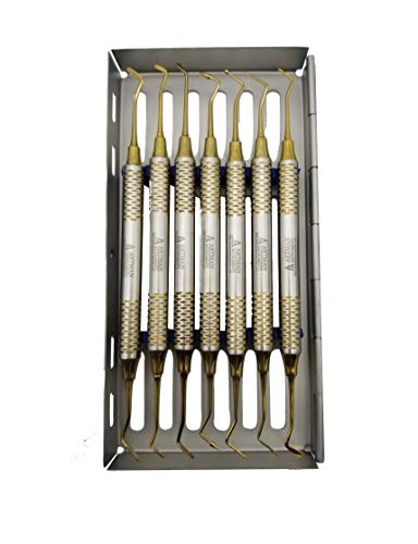 Dental Composite Glass Ionomer Amalgam Filling Instruments Kit in Cassette (7 Golden Plasma Coated pcs) by Wise Linkers
