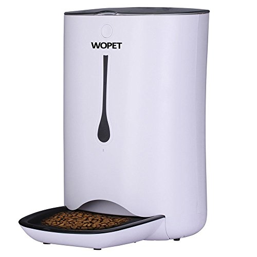 WOPET Automatic Pet Feeder Food Dispenser for Cats and Dogs–Features: Distribution Alarms, Portion Control, Voice Recorder, Programmable Timer for up to 4 Meals per Day