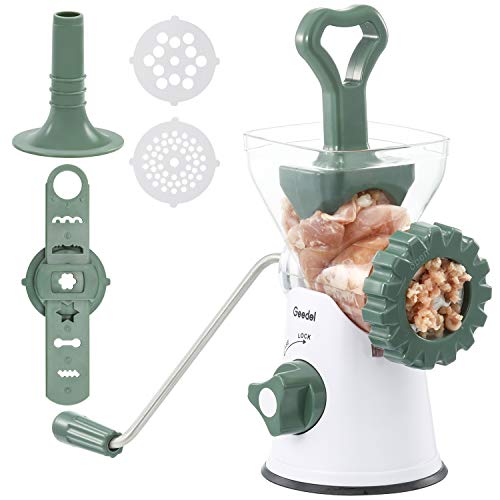 Manual Meat Grinder, Rotary Grinder Sausage Stuffer Easy to Clean, 3-IN-1 Hand Meat Grinder Mincer Durable for Meat, Sausage, Cookies, Churros, etc