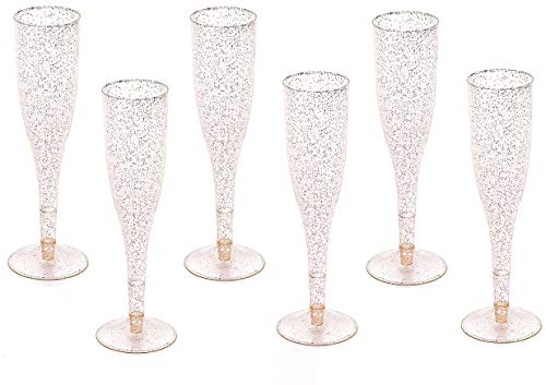 Gold Glitter Plastic Classicware Glass Like Champagne Wedding Parties Toasting Flutes (1 Box = Quantity 30)