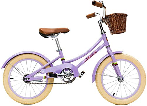 ACEGER Girls Bike with Basket for Kids 4 to 6 Years Old, 16 inch with Training Wheels and Kickstand(Purple, 16 inch)