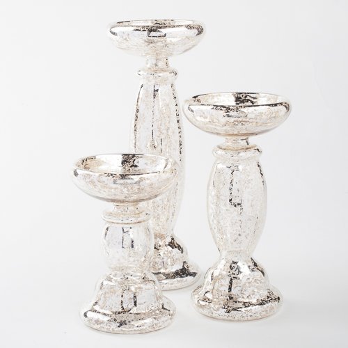 Eastland Unique Mercury Glass Pillar Candle Holder Set of 3 (3 Sizes)