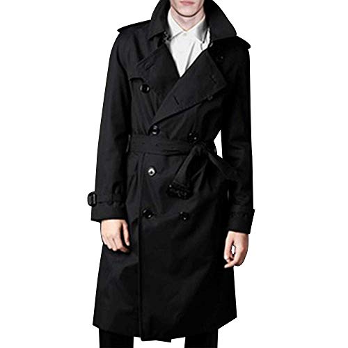 Men's Double Breasted Trench Coat Casual Lapel Long Sleeve Windbreaker Jacket
