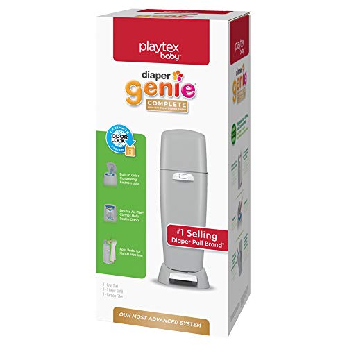 Playtex Diaper Genie Complete Pail with Built-In Odor Controlling Antimicrobial, Includes Pail & 1 Refill, Grey
