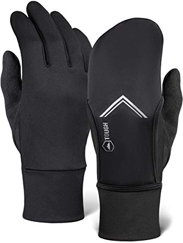 Running Mitten Gloves with Touch Screen - Winter Glove Liners with Convertible Mittens Cover for Texting, Cycling & Driving - Thin, Lightweight, Warm Cold Weather Thermal Sports Gloves for Men & Women