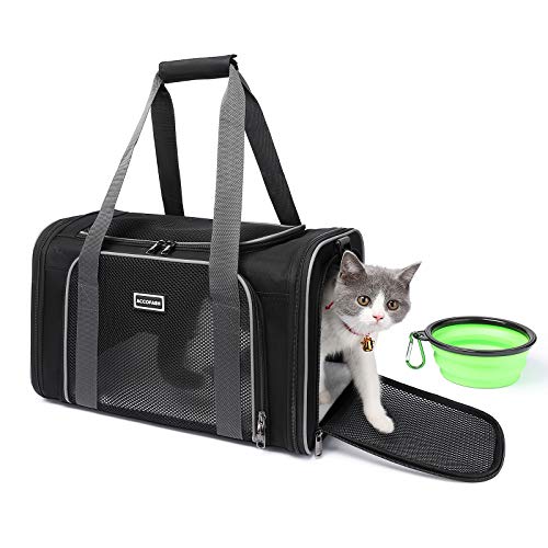 ACCOFASH Pet Cat Carrier, Soft Sided Small Dog Travel Carriers Bag Airline Approved, Stop Sliding Zipper, Comfortable Ventilation and Safety Design (Black)