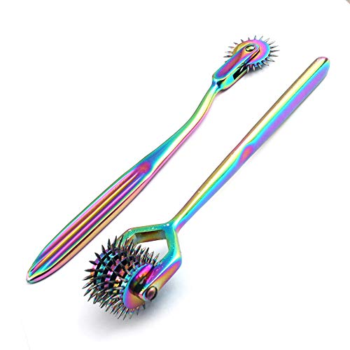 OdontoMed2011 Lot of 2 Pieces Rotating Spur Neurological Wartenberg Pinwheel 1 & 5 Heads Stainless Steel Multi Color Rainbow Pin Wheel Diagnostic Equipment