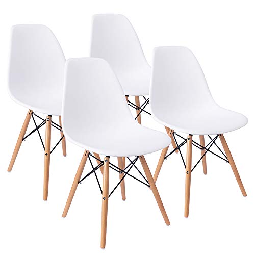 Furmax Pre Assembled Style Mid Century Modern DSW Shell Lounge Plastic Kitchen, Dining, Bedroom, Living Room Side Chairs Set of 4, White