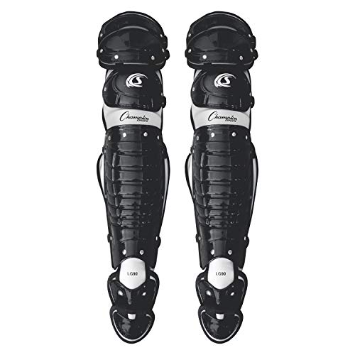 Champion Sports Baseball Catcher Leg Guards: Triple-Knee Shinguard with Wings for Baseball and Softball - Pair of 16.5' Shin Pads for Adult - Black & Gray