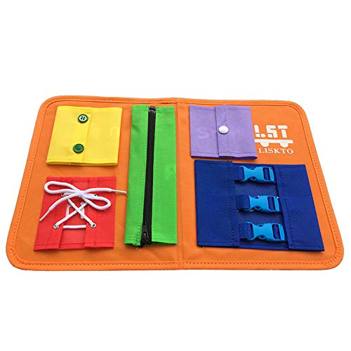 Busy Board Dress Learning Toys for Fine Motor Skills & Learn to Dress, Basic Life Skills Sensory Board, Learn to Zip, Snap, Tie Shoe Laces and Buckle (Type1, Orange)