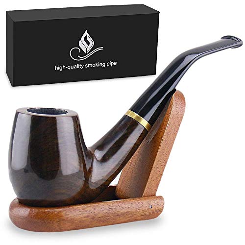 Joyoldelf Tobacco Pipes'Maigret' Black, Smooth, Bent, Hand Made + Stand