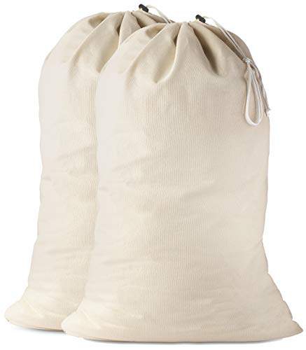 Cotton Laundry Bag - The Extra Heavy Duty Washable Laundry Bag with Drawstring Makes a Great Cloth Storage Sack for Sleeping Bag, Linen Basket Liner, Hamper Liner and Travel. (2-Pack)