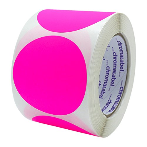 ChromaLabel 3 Inch Round Permanent Color-Code Dot Stickers, 500 per Roll, Fluorescent Pink