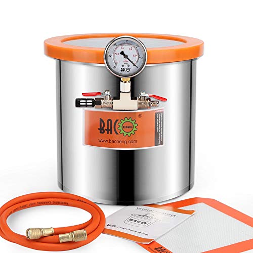 BACOENG 3 Gallon Tempered Glass Lid Stainless Steel Vacuum Chamber Perfect for Stabilizing Wood, Degassing Silicones, Epoxies and Essential Oils