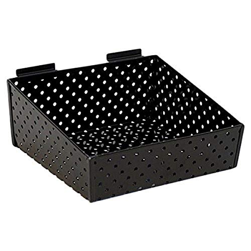 KC Store Fixtures A02026 Slatwall Basket, 12' W x 10' D x 3' H to 5' H Back Perforated Metal, Black (Pack of 2)