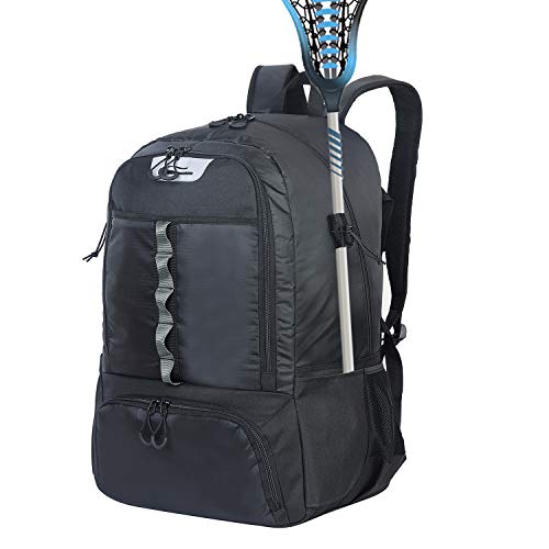 G GATRIAL Lacrosse Backpack Extra Large Field Hockey Bag Holds All Lacrosse Equipment Two Stick Holders and Separate Cleats Compartment Black