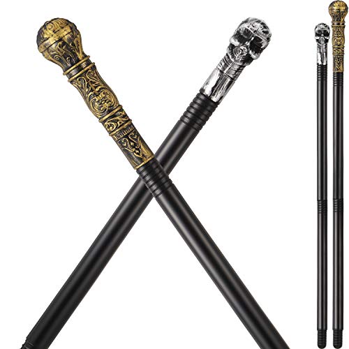 2 Pieces Antique Walking Cane Halloween Prop Stick Dress Pimp Canes Vintage Walking Stick for Adults Kids Costume Accessories, Silver and Gold