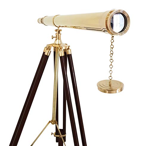 Vintage Solid Brass Nautical Port Marine Navy Telescope Single Barrel Brass Finish & Brown (Single Barrel Telescope (Height:65' Inches))
