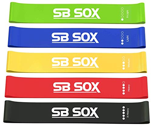 SB SOX Resistance Bands Set for Men & Women – Best Workout/Exercise Bands That Don’t Roll Up – Perfect Exercise Equipment for Your Home Gym – Easy to Use, Works Great, Very Durable Elastic (Original)