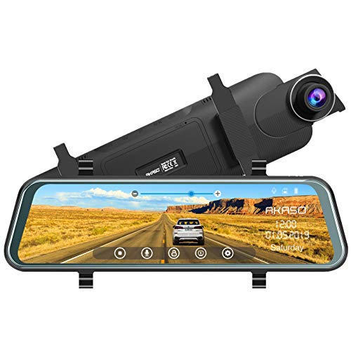 AKASO Mirror Dash Camera for Cars - 10'' Backup Camera 1080P Dual Dash Cam Front and Rear Stream Media Touch Screen DVR with Sony IMX307 G-Sensor Parking Monitor 32 GB SD Card (DL9)
