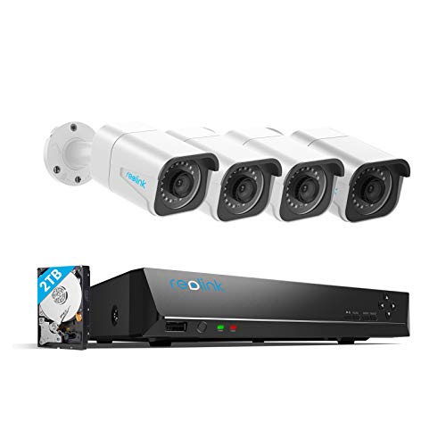 Reolink 4K PoE Security Camera System, 4pcs Wired 8MP Outdoor PoE IP Cameras, H.265 8MP 8-Channel NVR with 2TB HDD Video Surveillance System for 24/7 Recording, RLK8-800B4