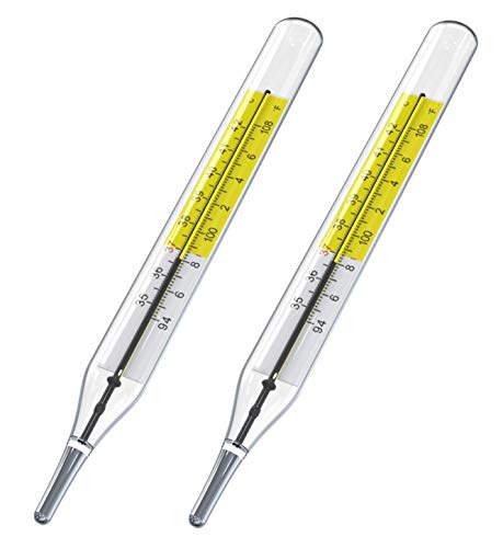 2 pcs Glass Thermometer Traditional Thermometer Oral Thermometer Classic Fever Mercury Free Yellow C&F 2P