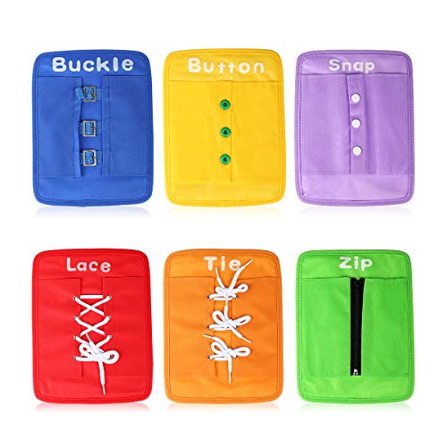 YHZAN Montessori Material Early Learning Basic Life Skills Learn to Dress Boards - Zip, Snap, Button, Buckle, Lace & Tie 6 pcs/Set Toys for Toddlers