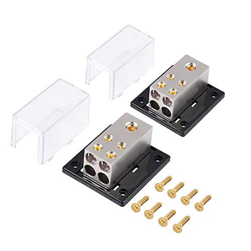 AUTOUTLET 2PCS Power Distribution Block,0 Gauge in 4 x 4 Gauge Out 4 Way Amp Copper Power Distribution Block for Car Audio Splitter