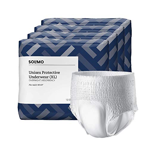Amazon Brand - Solimo Incontinence Underwear for Men and Women, Overnight Absorbency, Extra Large, 48 Count, 4 Pack of 12