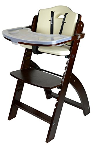 Abiie Beyond Wooden High Chair with Tray. The Perfect Adjustable Baby Highchair Solution for Your Babies and Toddlers or as a Dining Chair. (6 Months up to 250 Lb) (Mahogany Wood - Cream Cushion)