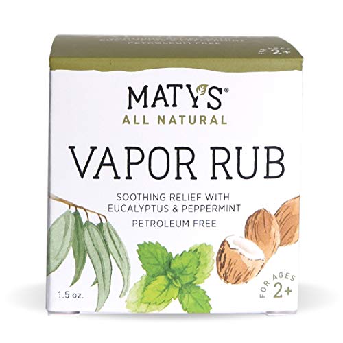 Maty's All Natural Vapor Rub, 1.5 Oz Jar, Pure Natural Chest Rub, Petroleum Free, Soothes & Relieves Cold Symptoms Like Cough & Congestion