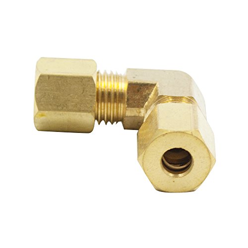 Legines Brass Compression Fitting, 90 Degree Elbow, 5/16' Tube OD x 5/16' Tube OD, Pack of 2