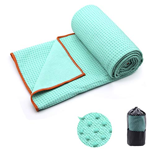 Yoga Towel,Hot Yoga Mat Towel - Sweat Absorbent Non-Slip for Hot Yoga, Pilates and Workout 24' x72(Grip Dots,Green)