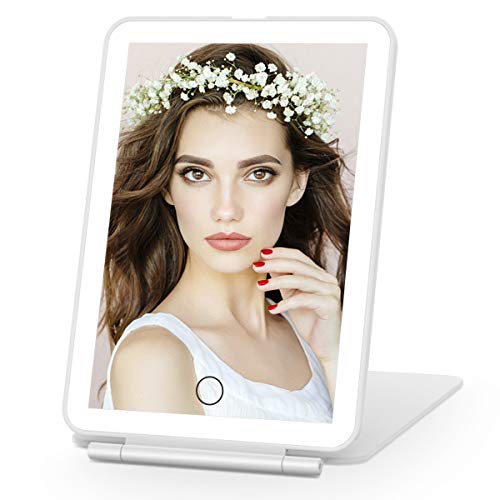 COSMIRROR Rechargeable Lighted Makeup Vanity Mirror with 3 Color Lighting, Light Up Makeup Mirror with 72 LED Lights and Touch Sensor Dimming, Portable Tabletop Cosmetic Mirror (White)